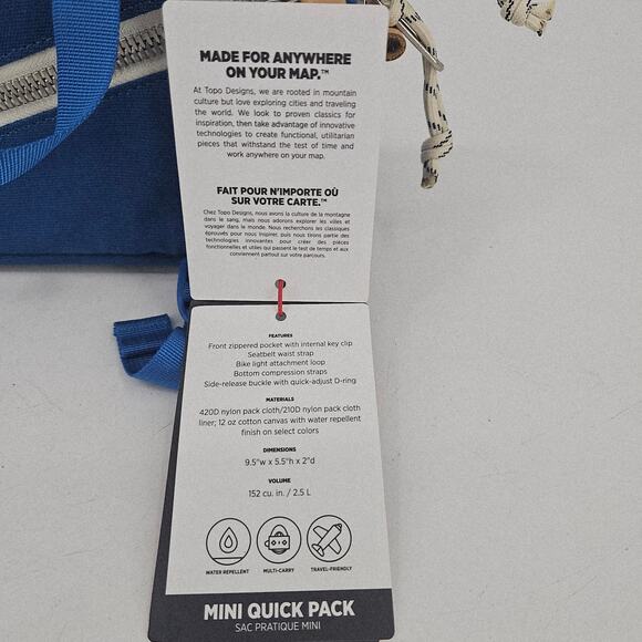 NEW Topo Designs Blue Mini Quick Pack Canvas Waist Bag Fanny Pack Gorp Gorpcore - Picture 4 of 12